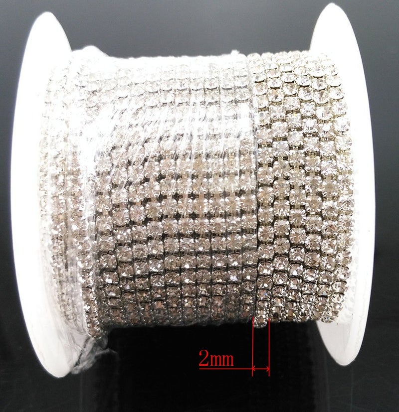 yueton 11 Yards 2MM Crystal Rhinestone Close Chain Trimming Claw Chain Jewelry Crafts DIY (Silver) - Image 2
